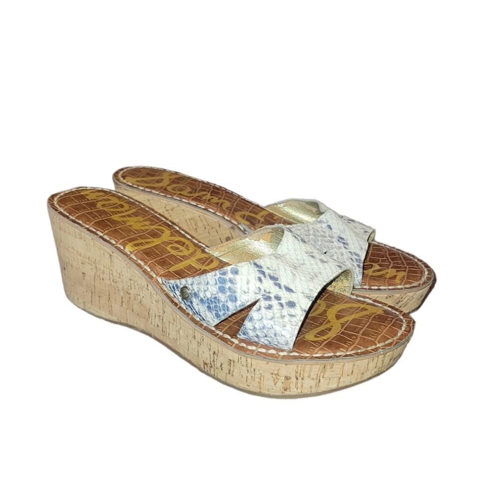 Sam Edelman Women's Leather Snakeskin Reid Slide Wedge Heel Mule Sandal 8.5